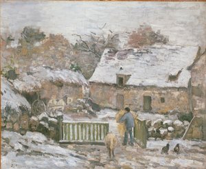 Granja en Montfoucault: Efecto de nieve, 1874-1876 de Camille Pissarro