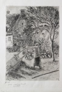 Mujer vaciando una carretilla, 1880