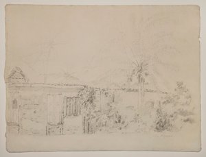 casas y palmeras de Camille Pissarro
