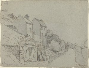 Casas junto a un camino de Camille Pissarro