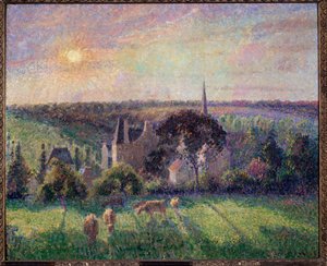 Paisaje en Eragny, iglesia y granja de Camille Jacob Pissarro