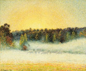 Atardecer brumoso en Eragny de Camille Jacob Pissarro