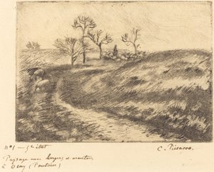 Paisaje con pastor y ovejas en Osny (Pontoise) de Camille Pissarro