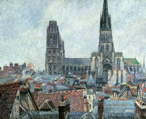 Tejados del Viejo Rouen: Clima Gris (Catedral) de Camille Pissarro
