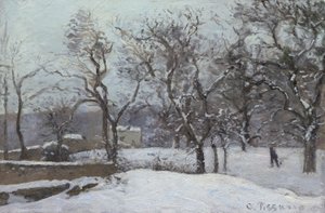 Nieve en Louveciennes, c.1870 (óleo sobre tabla) de Camille Pissarro