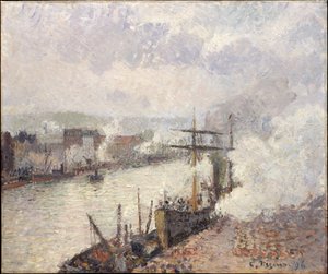 Barcos de vapor en el puerto de Ruán de Camille Pissarro