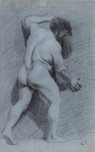 Estudio de un desnudo masculino posado contra una pared visto de perfil hacia la derecha, 1856-1860 de Camille Pissarro