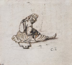 Estudio de una figura femenina sentada cosiendo