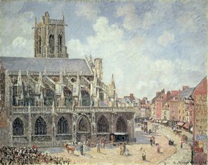 La iglesia de San Jacobo en Dieppe, sol de la mañana de Camille Jacob Pissarro