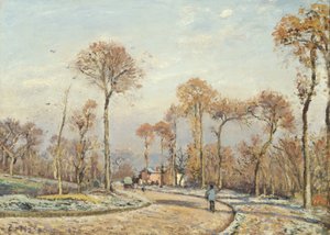 El camino a Versalles, Louveciennes: Escarcha matutina de Camille Jacob Pissarro