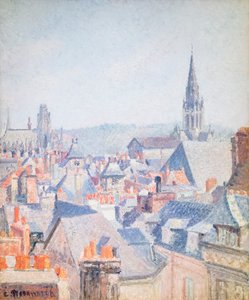 Los tejados del viejo Rouen, la luz del sol de Camille Pissarro