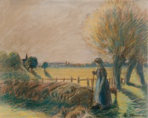 La pastora de Eragny, c. 1890s de Camille Pissarro