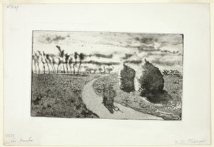 Crepúsculo con pajares de Camille Pissarro