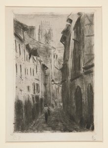 Una calle ? Rouen (Rue des Arpents) [Una calle en Rouen (Rue des Arpents)] de Camille Pissarro