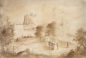 Vista de una fortaleza militar, Christiansfort, Charlotte Amalie, St Thomas, Indias Occidentales de Camille Jacob Pissarro