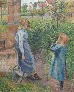 Mujer y niño en el pozo
