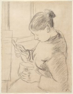 Joven campesina tomando su café de Camille Pissarro