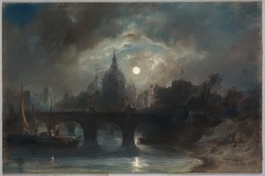 Vista de una ciudad de noche de Camille Roqueplan