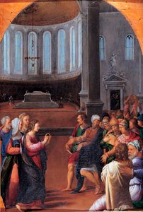 "Le christ parmi les docteurs" (Cristo entre los doctores) Pintura de Camillo Filippi (1500-1574) Óleo sobre madera 1550 Dim 47x33 cm Musei Capitolini, Roma de Camillo Filippi