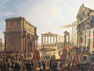 El Papa Pío IX (1846-1878) dando un sermón en Campo Vaccino, pintura de Camillo Pacetti (1758-1826), de Camillo Pacetti