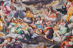 Ángeles tocando música, detalle del Juicio Final (fresco) de Camillo Procaccini