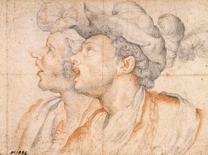 Dos cabezas de jóvenes, Sanguina y tiza sobre papel de Camillo Procaccini, hacia 1590 - Museu Nacional d
