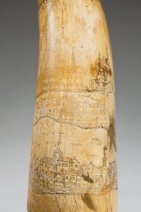 Cuerno de pólvora, grabado con un mapa del río San Lorenzo en el área de Quebec, c.1759 de Canadian School