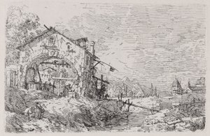 Paisaje con mujer junto a un pozo, de la serie Vedute (Vistas) de Canaletto (Giovanni Antonio Canal)