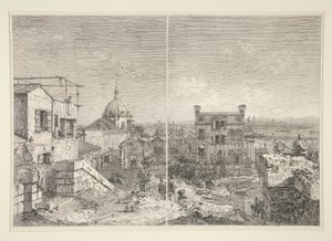 La Casa con la Inscripción: MDCCXLI. A. C. [y] La Casa del Peristilo y las Seis Columnas, de la serie Vedute (Vistas) de Canaletto (Giovanni Antonio Canal)