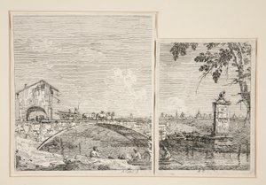 El vagón que pasa por un puente, de la serie Vedute (Vistas) de Canaletto (Giovanni Antonio Canal)
