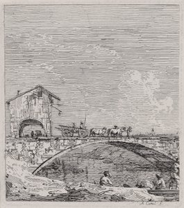 El vagón que pasa por un puente, de la serie Vedute (Vistas) de Canaletto (Giovanni Antonio Canal)