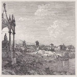 Vista de un pueblo con un obispo