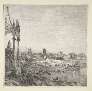 Vista de un pueblo con un obispo de Canaletto (Giovanni Antonio Canal)