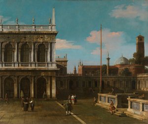 Canaletto - Capriccio Vista de la Piazzetta con la Libreria Firmado y fechado 1744