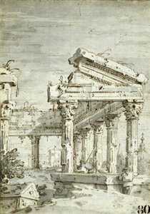 Capricho: Un templo clásico en ruinas de Canaletto