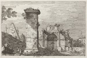 Paisaje con monumentos en ruinas [derecha] de Canaletto