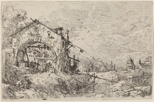 Paisaje con una mujer en un pozo de Canaletto