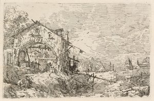 Paisaje con una mujer en un pozo de Canaletto