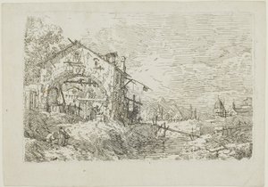 Paisaje con una mujer en un pozo, de Vedute de Canaletto