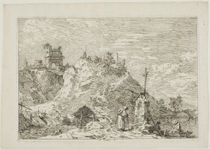 Paisaje con el peregrino en oración, de Vedute de Canaletto