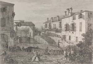 Le porte del Dolo: la cuenca ovalada de las esclusas en Dolo, con una barcaza amarrada al muelle..., 1735-46 de Canaletto