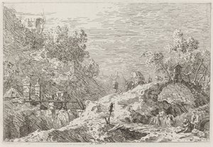 Paisaje de montaña con cinco puentes