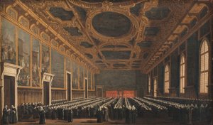 El Dogo y el Gran Consejo en la Sala del Maggior Consiglio de Canaletto