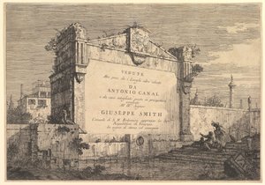 Placa de título de Vedute altre prese da i luoghi altre ideate, con título y publicación..., 1735-46 de Giovanni Antonio Canal