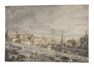 Vista de Padua desde fuera de las murallas de la ciudad con la iglesia de San Francesco de Giovanni Antonio Canal