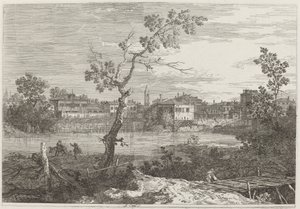 Vista de una ciudad en la orilla de un río, c. 1735-1746 de Canaletto