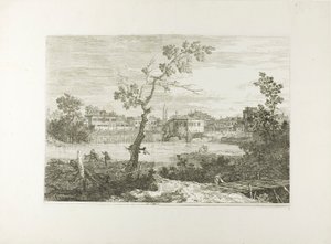Vista de una ciudad en la orilla de un río, de Vedute de Canaletto
