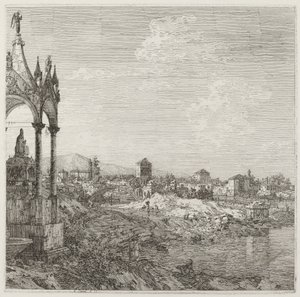 Vista de una ciudad con la tumba de un obispo, c. 1735-1746