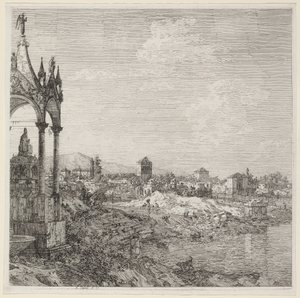 Vista de una ciudad con la tumba de un obispo, c. 1740 de Canaletto