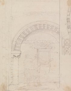 Dibujo de figuras bajo un arco de piedra de Capt. Thomas Hastings